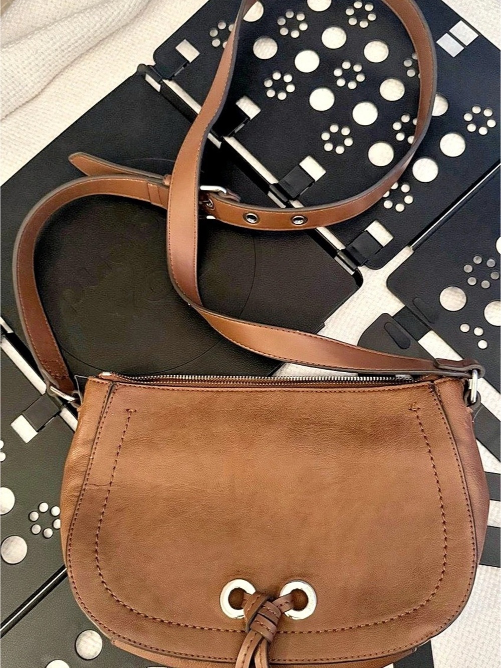 Nine West Brown Cognac Crossbody Bag Adjustable Strap Flap Shoulder Purse